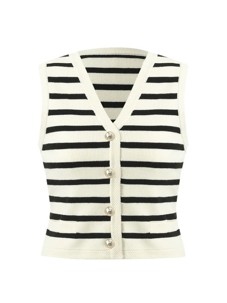 Goelia Knit Striped V-Neck Vest Cardigan — image 3 of 8